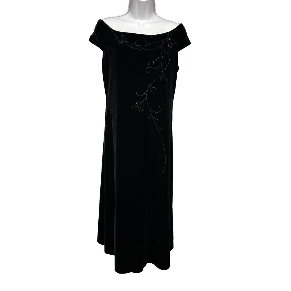 Crimson by Lawrence Kurtz Women's 10 Eve Maxi Party Dress Black Velour Beaded